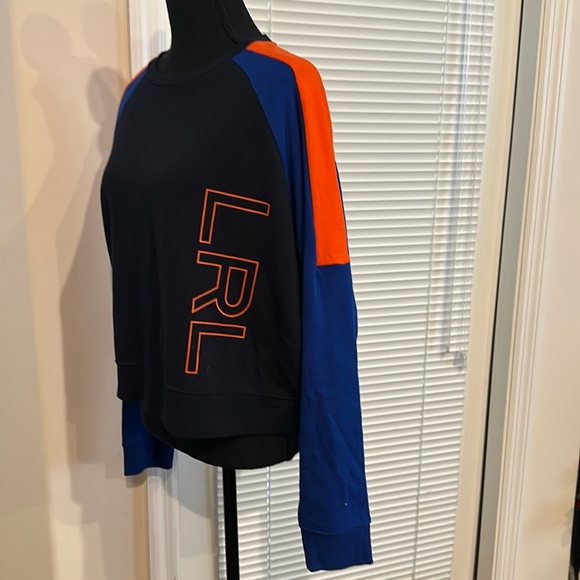 Lauren Crewneck Logo Front Color Block Long Sleeves Cropped Relaxed Sweatshirt - Picture 2 of 7